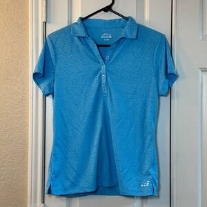 Women's Tennis Blue Textured Leopard BCG Club Sports Polo Turquoise Small UPF50